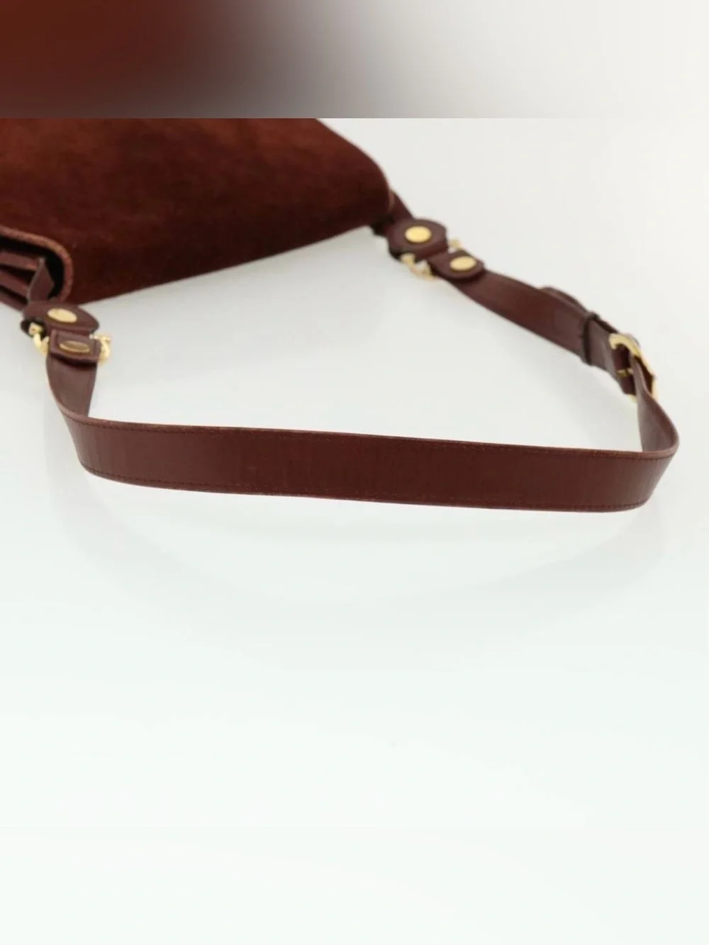 CARTIER Shoulder Bag Suede Leather Wine Red Auth 35725